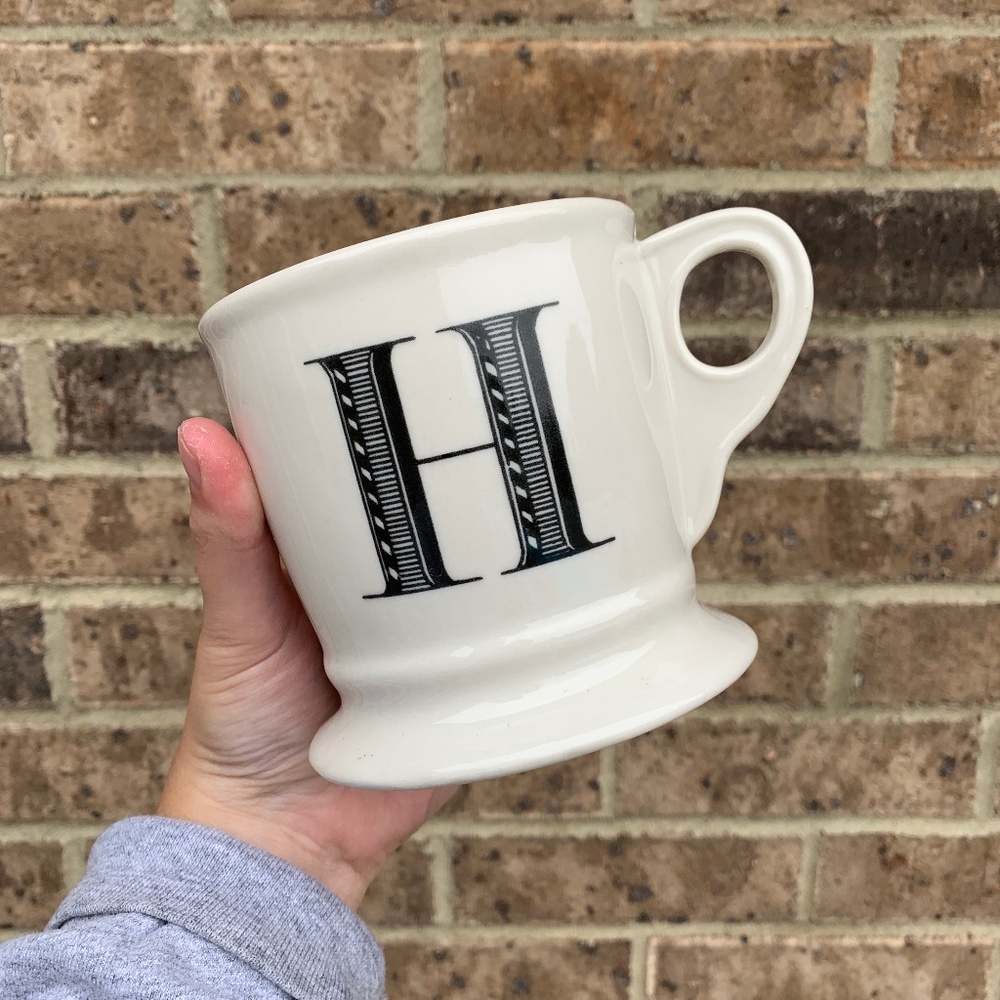 Anthropologie Cream/Black Monogram "H" Mug